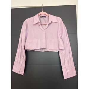 ZARA Cropped Button Down Shirt Light‎ Purple Long Sleeve Collared Pocket Women